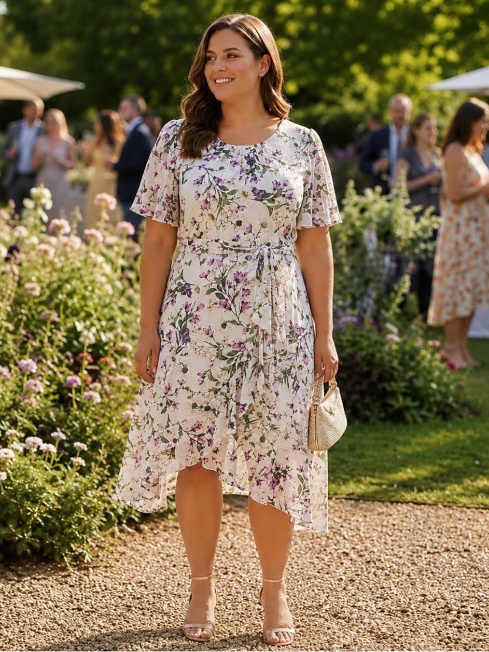 JH-Jessica Howard Floral  Midi Dress in Cream and Lavender